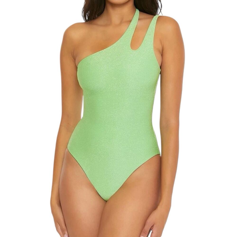 NWD Becca Virtue Womens Green Shimmer One-Piece Swimsuit One Shoulder Medium